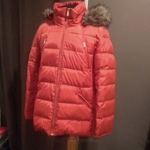 Michael kors orange hooded puffer coat